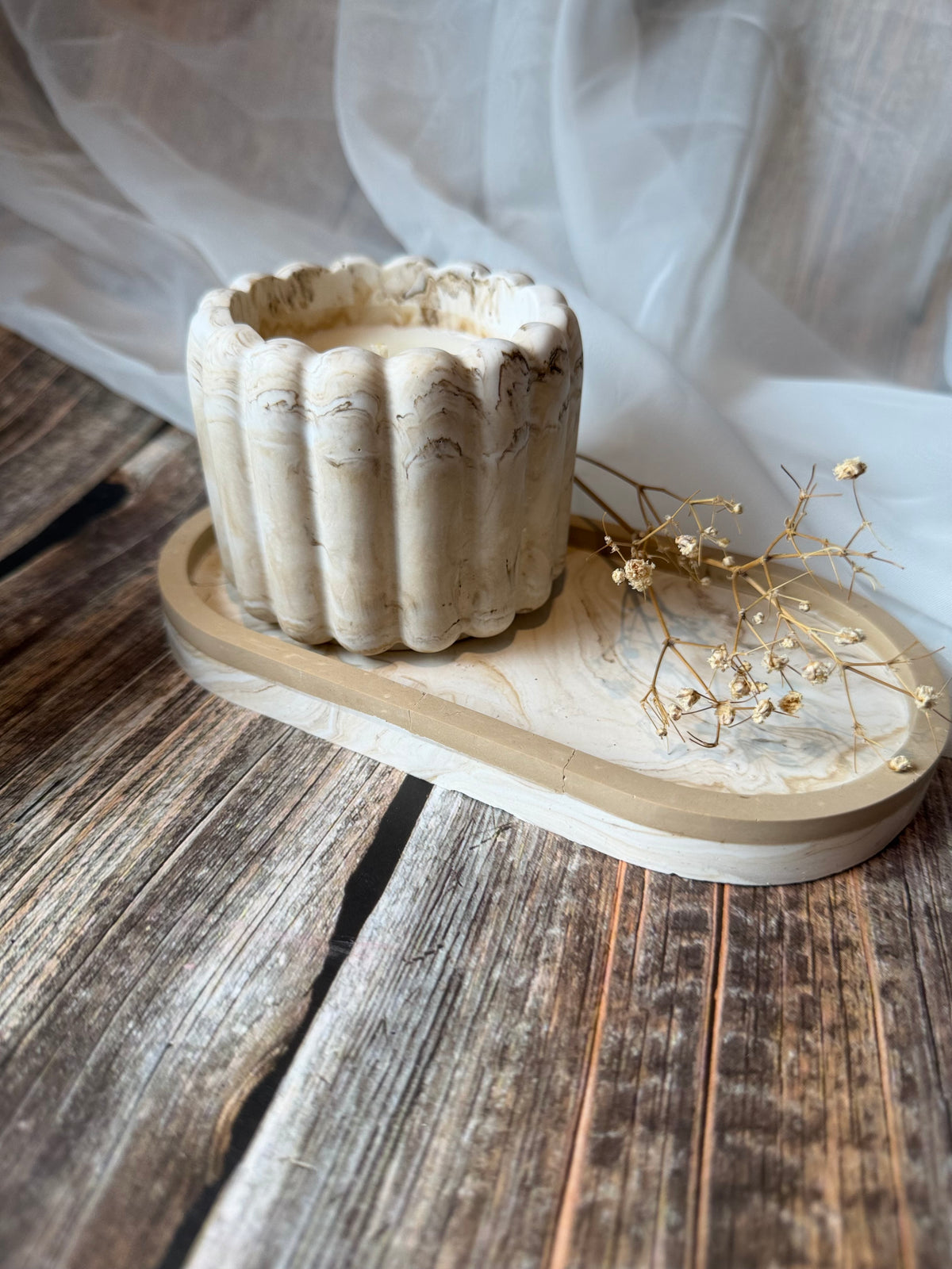 Ridged Marble Candle
